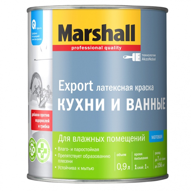 Marshall Краска д/кухни и ванной BW матовая 0,9 л (нов) фото в интернет-магазине meandhome.ru