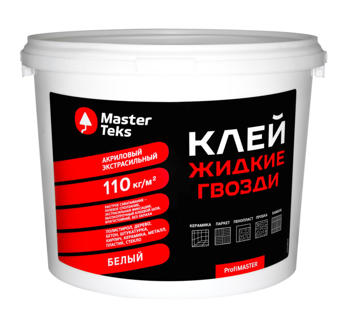 MasterTeks PM клей акриловый ЖГ 110 кг/м2 экстрасильный 4,5кг белый ведро 9753303 фото в интернет-магазине meandhome.ru