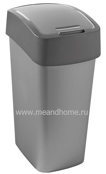 Ведро для мусора Flip Bin 50л серебристый, графитовый CURVER 186181Р фото в интернет-магазине meandhome.ru