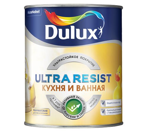 DULUX Краска водно-дисперсионная Ultra Resist кухня и ванная BС 0,9 л фото в интернет-магазине meandhome.ru