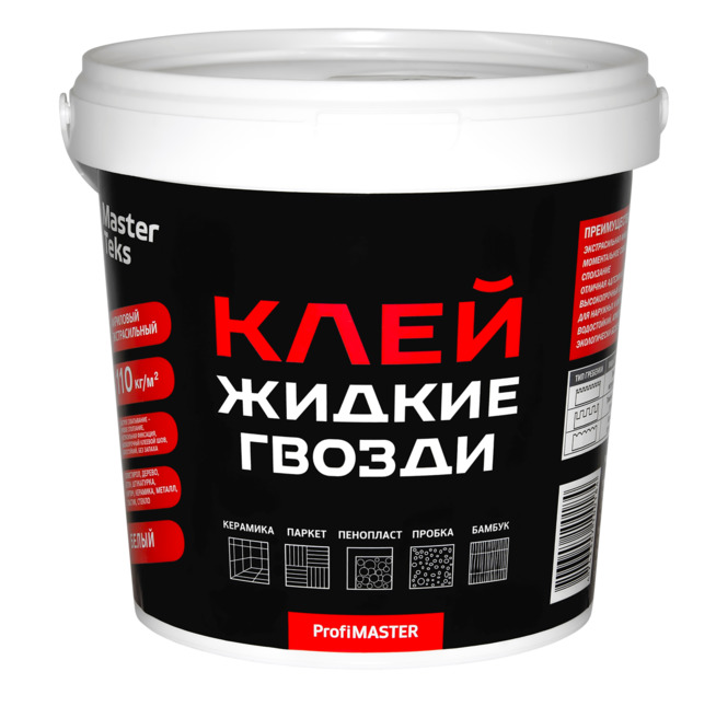 MasterTeks PM клей акриловый ЖГ 110 кг/м2 экстрасильный 1,5кг белый ведро 9753302 упак.6шт фото в интернет-магазине meandhome.ru