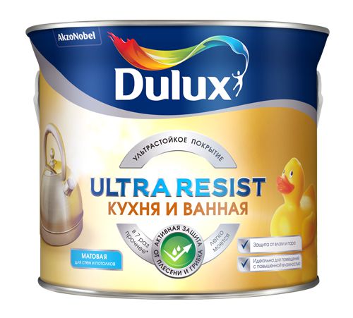 DULUX Краска водно-дисперсионная Ultra Resist кухня и ванная BW матовая 5 л фото в интернет-магазине meandhome.ru