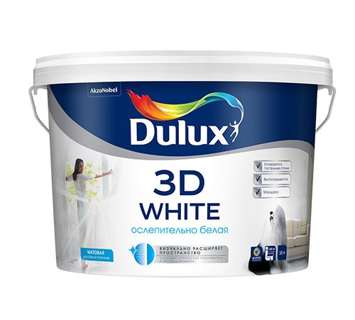 DULUX Краска водно-дисперсионная 3D White BW бархатистая 10л (п/з) фото в интернет-магазине meandhome.ru