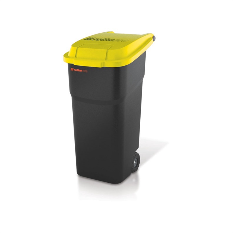 Контейнер для мусора пластиковый на колесах Atlas 100л черный, желтый ROTHO 45101 04047 фото в интернет-магазине meandhome.ru
