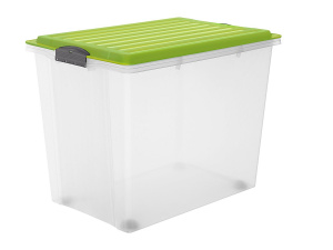 Ящик для хранения Compact 70л на колесах штабелируемый прозрачный/зеленый ROTHO 1164905519