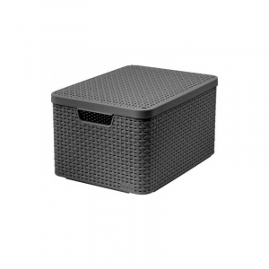 Ящик корзина для хранения Style Rattan L 30л темно-серый с крышкой CURVER 205863