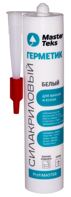 Герметик силакриловый MasterTeks PM для ванной и кухни 0,29 белый картридж 9613081  (упак.12шт) фото в интернет-магазине meandhome.ru