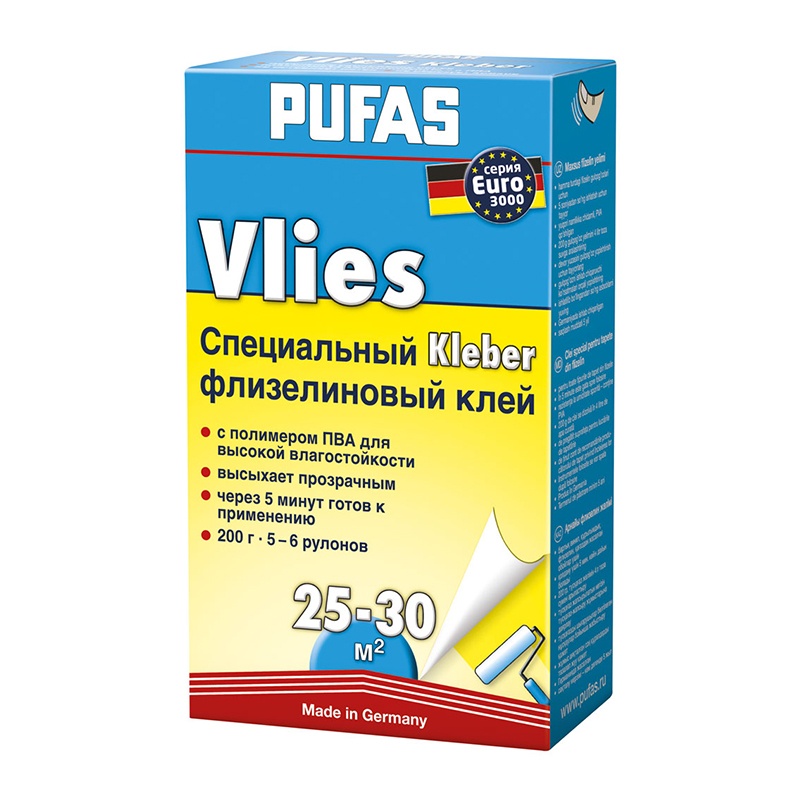 Клей для флизелиновых обоев Pufas Euro 3000 Vlies Kleber 0,2 кг фото в интернет-магазине meandhome.ru