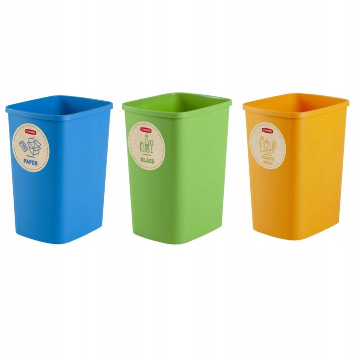 Набор ведер для мусора 3х9л ECO Friendly CURVER 249841 желтый, синий, зеленый  фото в интернет-магазине meandhome.ru