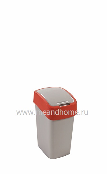 Ведро для мусора Flip Bin 10л серебристый, красный CURVER 190170Р фото в интернет-магазине meandhome.ru
