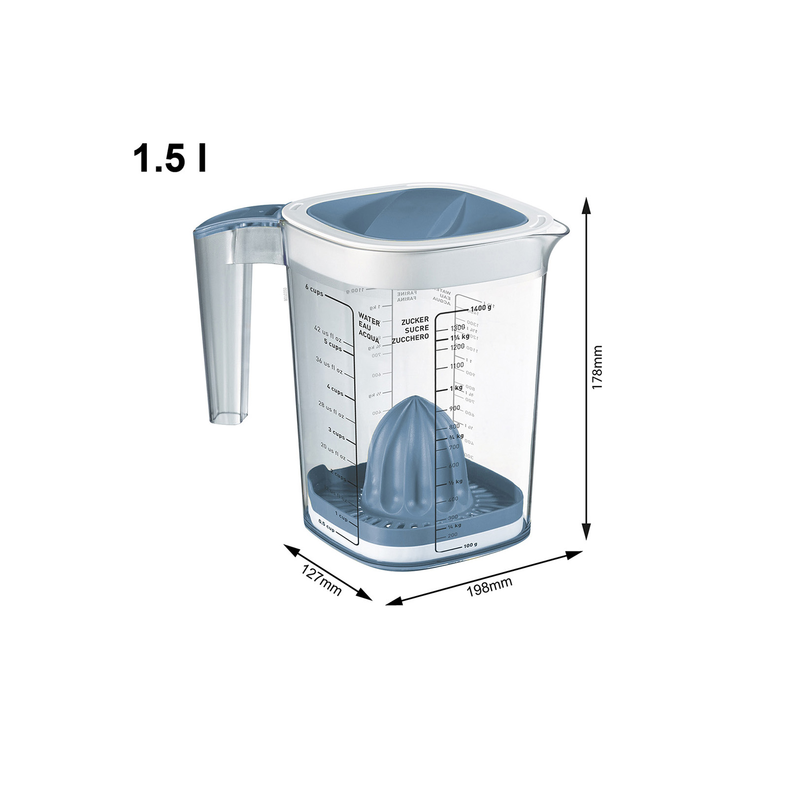 ТОВАРЫ Кувшин мерный LOFT 1,5л с соковыжималкой голубой, прозрачный ROTHO 10260 в интернет-магазине meandhome.ru