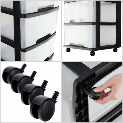 Комод пластиковый с ящиками REGAL 4x20л на колесах черный прозрачный CURVER 214756 в интернет-магазине meandhome.ru