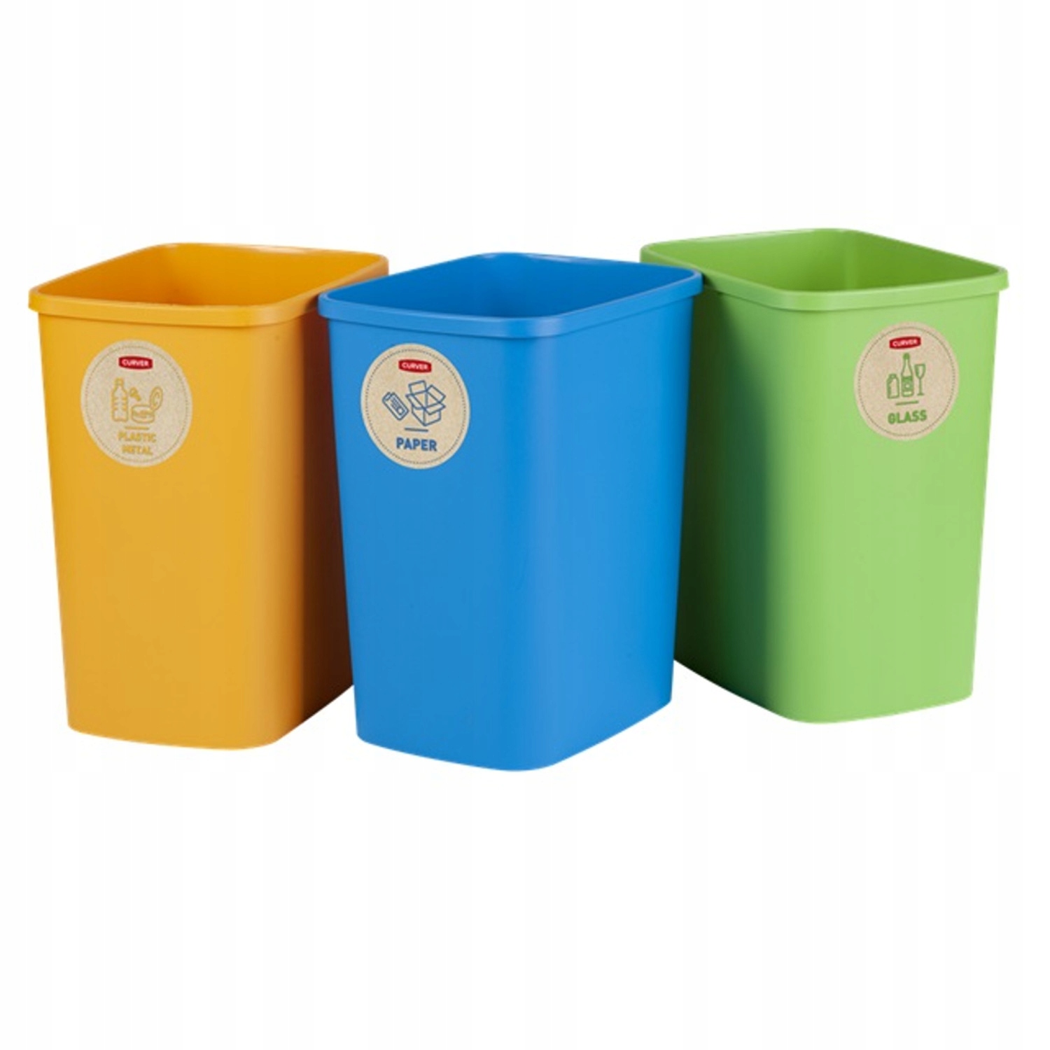Набор ведер для мусора 3х9л ECO Friendly CURVER 249841 желтый, синий, зеленый  фото в интернет-магазине meandhome.ru