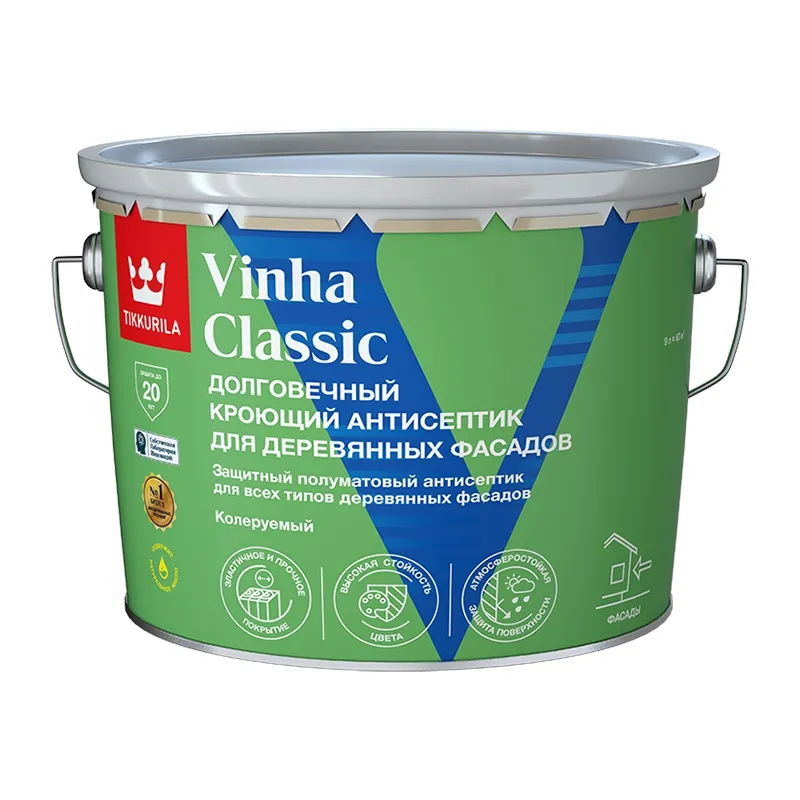 Антисептик кроющий Tikkurila/Tikkivala Vinha Classic VVA полуматовый (9 л) фото в интернет-магазине meandhome.ru