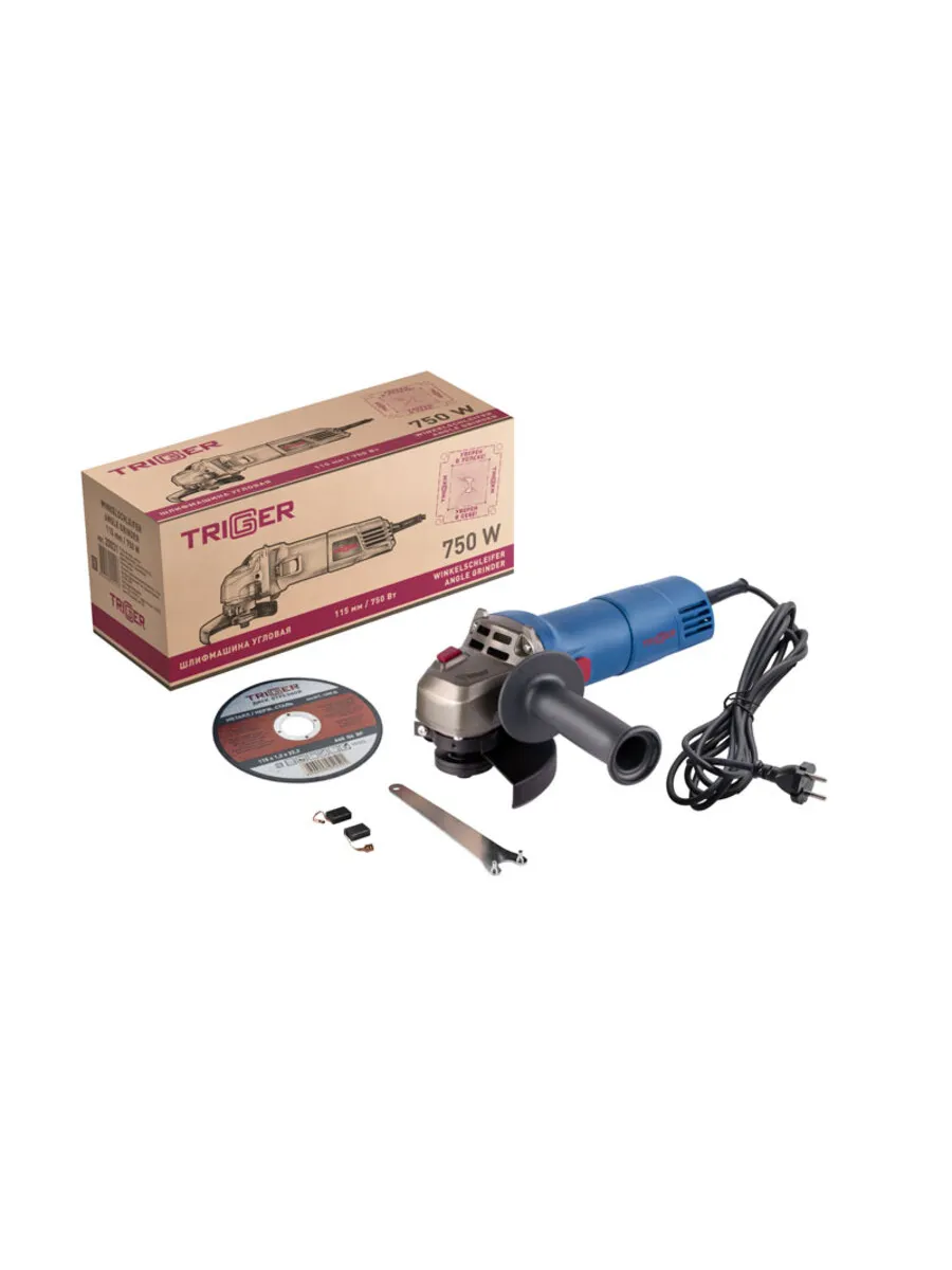 Шлифмашина угловая УШМ 115 мм 750Вт сетевая Trigger 20031 фото в интернет-магазине meandhome.ru