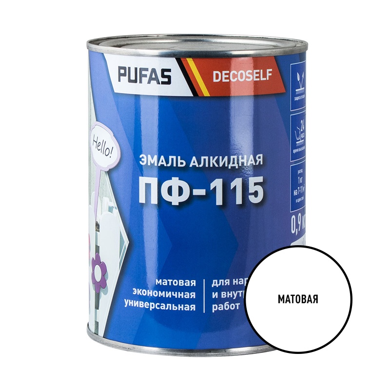Эмаль ПФ-115 PUFAS Decoself 0,67л / 0,9кг белая матовая 200164 фото в интернет-магазине meandhome.ru