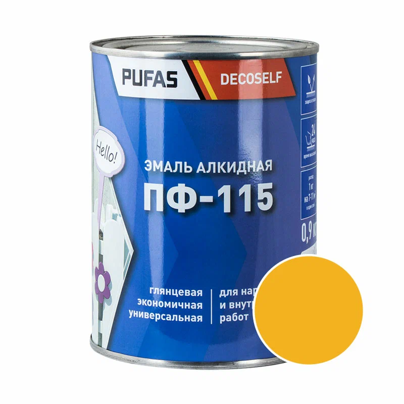Эмаль ПФ-115 PUFAS Decoself 0,67л / 0,9кг желтая 200170 фото в интернет-магазине meandhome.ru