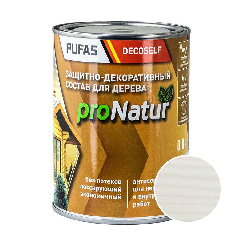 Антисептик для дерева PUFAS proNatur белый 0,8л фото в интернет-магазине meandhome.ru