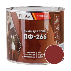Эмаль для пола ПФ-266 PUFAS Decoself 1,4л / 1,9кг красно-коричневая 200140    Эмаль для пола ПФ-266 PUFAS Decoself 1,4л / 1,9кг красно-коричневая 200140