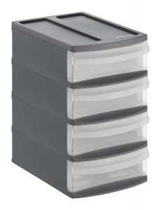 Ящик для хранения Systemix Tower Quattro XS 4 секц. стекируемый прозрачный/антрацит ROTHO 1114708853