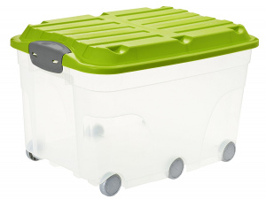 Ящик для хранения Roller 57л на колесах прозрачный/зеленый ROTHO 1766605519