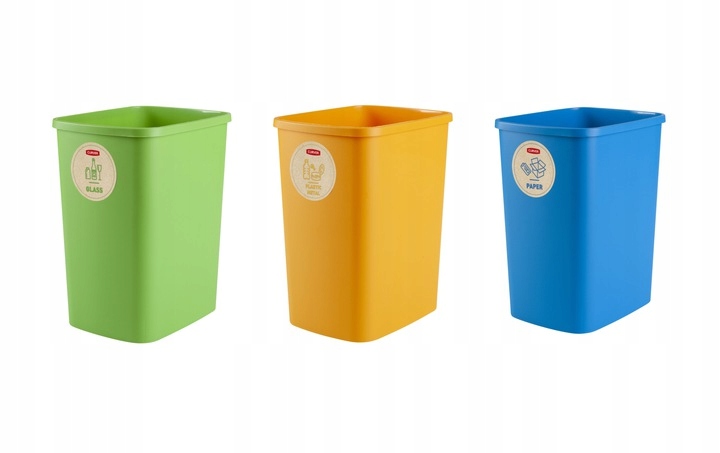 Набор ведер для мусора 3х25л ECO Friendly CURVER 249842 желтый, синий, зеленый  фото в интернет-магазине meandhome.ru