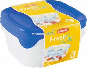 Набор контейнеров для СВЧ Fresh&Go 3 x 0,8л синий, прозрачный CURVER 182217Р